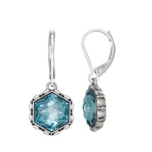 NWT Napier Silver Tone & Aqua Hexagon Drop Leverback Earrings